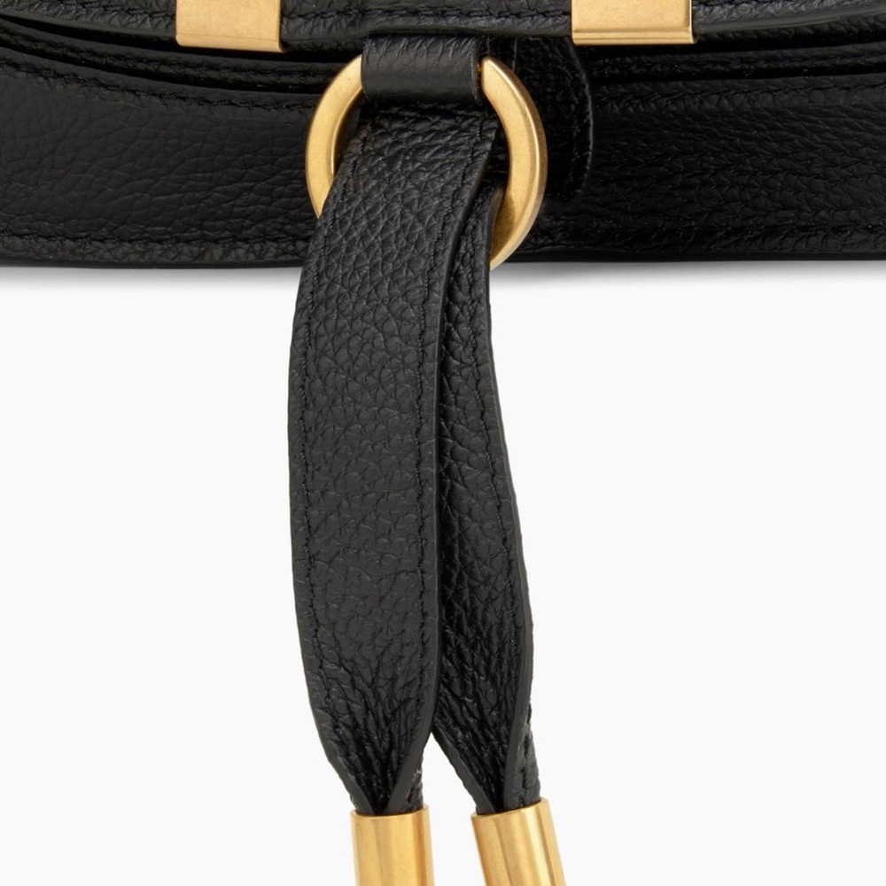 Chloe Small Marcie Leather Satchel Black Crossbody Bag with Gold Accents - Picture 7 of 16